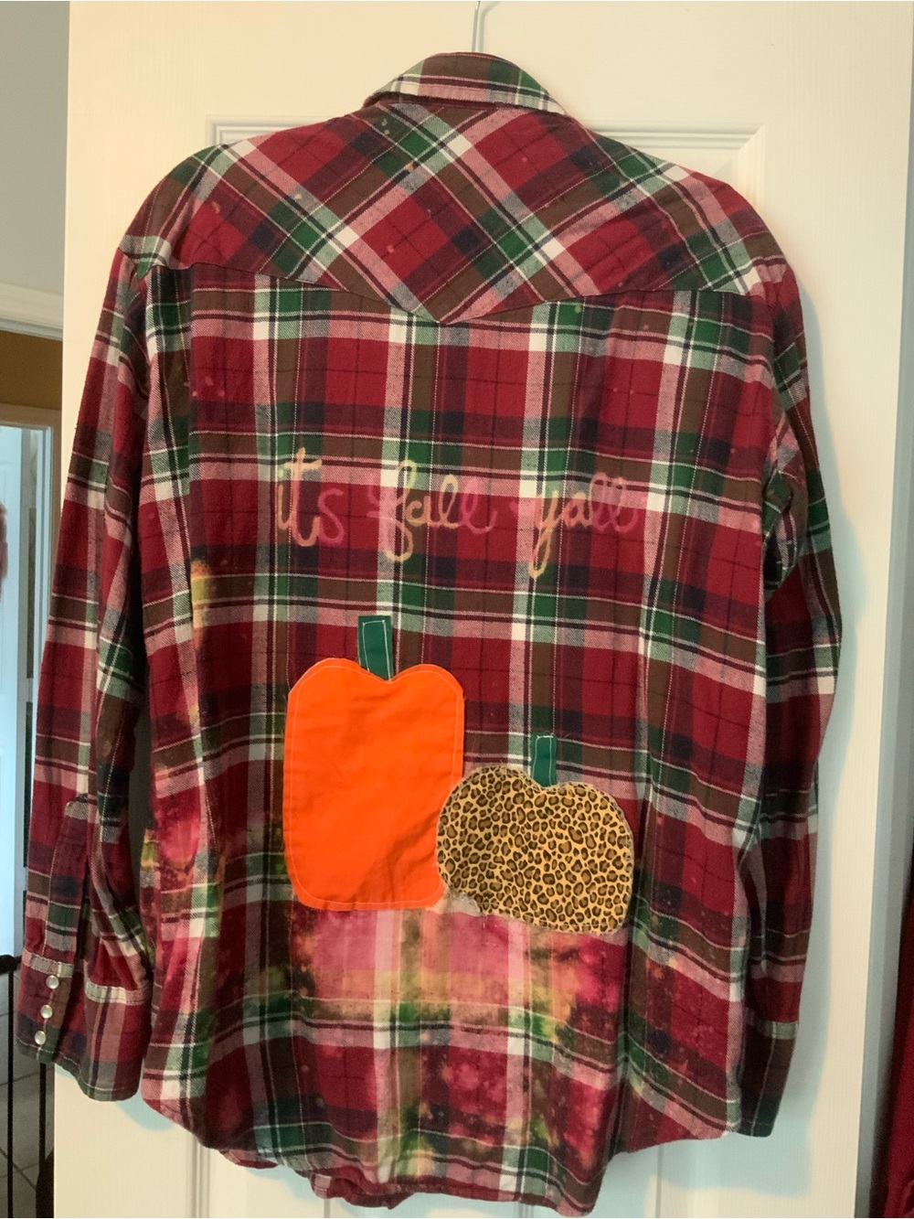 It’s Fall Y’all Upcycled & Bleached Flannel Shirt.